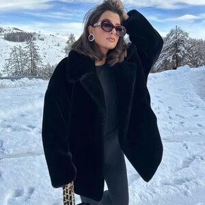 Zara NWT collared button front faux fur jacket coat